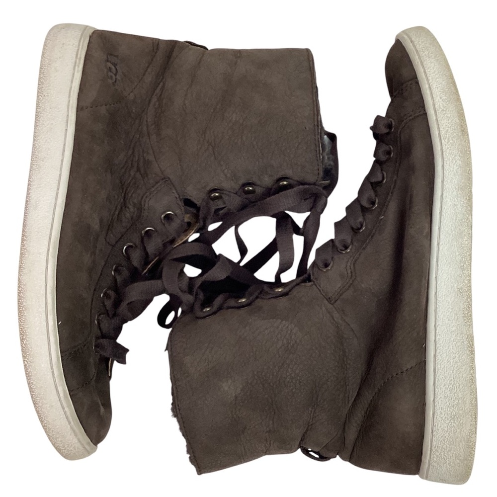UGG Starlyn Leather Sheepskin High Top Sneakers Dark Brown - Picture 4 of 14